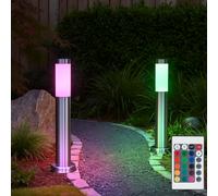 Lampe d'extérieur argent lampadaire de jardin lampadaire de chemin d'accès lampe de terrasse en acier inoxydable, télécommande dimmable, RGB LED 8,5W 806Lm, DxH 7,6x45 cm, lot de 2
