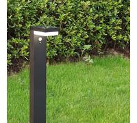Borne Solaire LED Extérieure Maria 50cm - Design Moderne - Puissante 1000 Lumens (Eq. 80W) - Détecteur de Mouvement & 3 Modes - Aluminium Noir - 2 Fixations (Visser/Planter) - IP44 (Blanc Chaud)