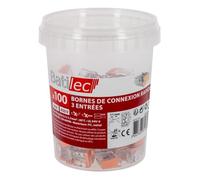 Bornes de connexion automatique - BATILEC - Pot de 100 - 3 entrées - pour fils rigides et semi-rigides