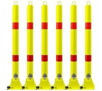 Bornes de signalisation réfléchissantes - Lot de 6 poteaux de sécurité métalliques avec anneau de suspension, barrières d'accès pour parking, signalisation de chantier, balisage routier (jau