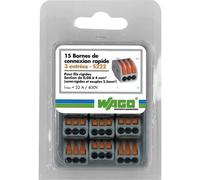 Bornes fil souple rigide à cliquet de 3 entrées - WAGO - S222 - Plastique - Gris et orange - Vert