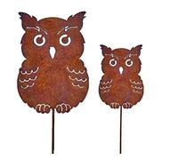 Bornhöft Décoration de jardin en forme de chouette en métal rouillé - Décoration de jardin - Rouille noble - 110 cm + 60 cm