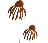 Bornhöft Lot de 2 piquets de jardin en forme d'échinacée - En métal rouillé - Décoration de jardin - Chapeau de soleil rouillé