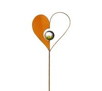 Bornhöft Piquet de jardin en forme de cœur en métal - Décoration de jardin - Rouille - 115 cm - Avec boule en acier inoxydable