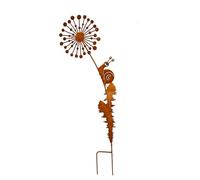 Bornhöft Piquet de jardin en forme de pissenlit avec escargot amusant en métal rouillé - Décoration de jardin - Rouille noble - 116 cm