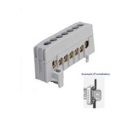Bornier Barrette Gris isolée - 63A - 7 trous - Montage rail din