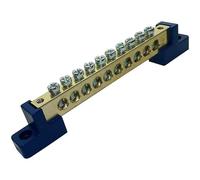 Bornier de distribution non isolé pour tableau électrique - Neutre 10 broches - Connexion - 110 mm - Connecteur de fil électrique - Couleur bleu/laiton