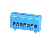 Bornier de neutre isolé bleu 7 bornes pour câble de 1,5 à 16mm² - rail DIN - MOREK