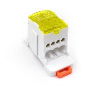 Bornier de raccordement for rail DIN UKK-80A 80A 690V, 1 entrée, 7 sorties, connecteur haute intensité for panneaux électriques industriels(Yellow)