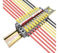 Bornier de Rail DIN, CTRICALVER Kit de Bornier, 10 pcs 1 en 1 sorties 2 Ports Connecteurs de Fil (jaune), Avec Bande de Repérage, Bande de Connexion et Module Fixe