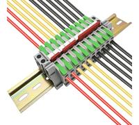 Bornier de Rail DIN, CTRICALVER Kit de borniers de classe universelle, 10 pcs Vert 1 en 1 sorties Raccord Fil Electrique, Avec Bande de Repérage, Module Fixe et Bande de Connexion