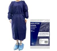BORNOVA Surblouse médical jetable - Blouse d'isolation protection patient hôpital - PP Taille universelle - Qualité professionnelle Confortable - Bleu foncé Non transparent (35 gsm) (10)