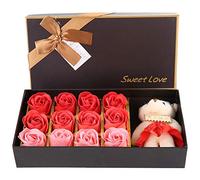 BOROCO Rose Fleur Ours En Peluche Savon Bouquet De Fleurs Coffret Cadeau Romantique Avec Boîte Élégante Pour La Saint Valentin Fête Des Mères Anniversaire Mariage Anniversaire Noël (dégradé rouge)