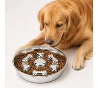 BOROCO Slow Feeder Gamelle pour chien en acier inoxydable - 2 tasses - 4 mm d'épaisseur - Antidérapant - Meilleure santé - Gamelle lente pour animaux de compagnie de petite, moyenne et grande taille