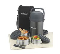 Borosil FGSTIFFCON3 Hydra Hot-N-Fresh Coffret de 3 boîtes repas en acier inoxydable Argenté 350 millilitres