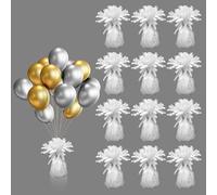 BOROSO Lot de 12 supports de ballons métalliques lourds et solides pour centres de table, anniversaire, mariage, Noël, décoration de fête (blanc)