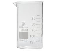 Borostar Bécher en verre borosilicaté 3.3, forme haute, 150 ml, avec graduation et bec verseur pour laboratoire