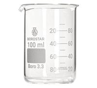 Borostar Bécher en verre borosilicate (Boro 3.3), forme basse avec graduation et bec verseur, 100 ml, Ø 50 mm