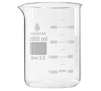 Borostar Bécher en verre borosilicate (Boro 3.3), forme basse avec graduation et bec verseur, 2000 ml, Ø 130 mm