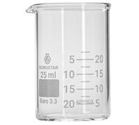 Borostar Bécher en verre borosilicate (Boro 3.3), forme basse avec graduation et bec verseur, 25 ml, Ø 34 mm