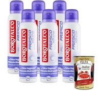 Borotalco Fresco Lot de 6 déodorants en spray avec talco végétale et molécules rafraîchissantes, Profumo di Fiori Acquatici, protection 72 h, 0 % d'alcool, 150 ml + Italian Gourmet Polpa