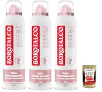 Borotalco, Rosa Invisible Spray déodorant, formule sans alcool avec talc d'effet de barrière, capture et ne transfère pas les pain, 48h, parfum en poudre 3x 150 ml + Italian Gourmet polpa 400g