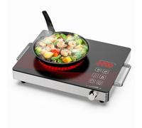 Borrallio Plaque Vitrocéramique 1 Feu 2200W, Portable Plaque Électrique avec Minuterie, Verrouillage de Sécurité, Commande Bouton, Cuisson Sans Flamme, Surface en Verre Noir