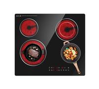 Borrallio Plaque Vitrocéramique 60cm 6300W, Plaque de Cuisson Électrique Encastrable 4 Foyers, Commandes Tactiles, Minuterie 99 Min & Sécurité Enfant, Surface en Verre Noir, Compatible Tous Ustensiles