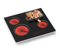 Borrallio Table de Cuisson Vitrocéramique, Plaque Électrique Encastrable 60 cm avec Zone Double, 4 Foyers Verre Noir avec Commandes Tactiles, Minuterie 99 min, Verrouillage Enfants, Arrêt Automatique