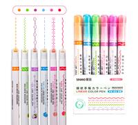 Borrence-Stylos Surligneurs En Forme De Ligne De Fleurs Kawaii,Pointe Roulante,Marqueur De Doublure De Courbe,Écriture,Journalisation,Dessin,Papeterie,3 Pièces - Type Classic Style 6pcs #B