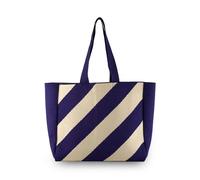 Borsa Tote Lavorata A Maglia Righe Oblique 36x32 Cm Blu E Panna