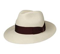 Borsalino Chapeau Panama Amedeo Bogart Homme - Made in Italy Fedora D'Ete avec Ruban Gros Grain Printemps-ete Ete - 57 cm Nature-Bordeaux