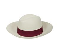 Borsalino - Chapeau Panama en paille blanche avec ruban rose framboise - Femme - Accessoires - Beige - Taille: L