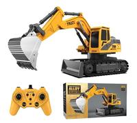BORSCELLOR Jouets d'excavatrice télécommandée pour garçons, tracteur pelleteuse RC 2 en 1 avec bulldozer, véhicules de construction 2,4 GHz avec lumière et musique pour garçons de 3, 4, 5, 6, 7, 8 à