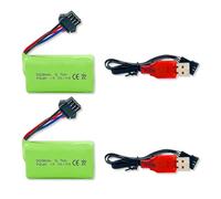 BORSCELLOR Lot de 2 batteries Li-ion SM-4P rechargeables 7,4 V 500 mAh avec câble de charge USB pour voiture jouet radiocommandé, camion radiocommandé, bateau radiocommandé, véhicule de chantier RC