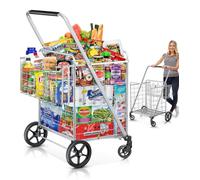 Borstom Chariot Courses de Course 200kg, Chariot de Courses Pliable 4 Roues, 119T x 13B x 63,5H cm, pour Famille Nombreuse et Professionnels