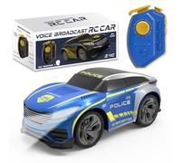 BORSTOYPRO Voiture Police Télécommandée pour Enfants avec Fonctions Vocales Multiples, Voiture de Police RC avec Changement de Voix, Lumières Clignotantes, Sons de Sirène pour garçons Filles 3-8