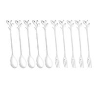 Bortivier 5 CuillèRe + 5Forks en Acier Inoxydable Feuille Café Gâteau CuillèRe Fourchette CuillèRes à Dessert, en Remuant CuillèRe à Café Ensemble Argent