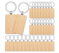 Bortivier 50 PièCes Porte-CléS en Bois Vierges Vierges de Gravure de CléS Porte-CléS en Bois Inachevé Porte-CléS Porte-CléS pour Bricolage Artisanat, Rectangle