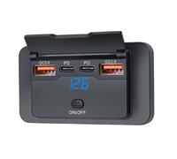 Bortivier Chargeur USB Double PD + Double QC3.0 4 Ports 12 V 108 W avec Voltmètre Numérique, Interrupteur, Prise de Courant, Adaptateur de Panneau