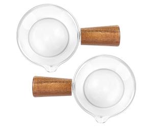 Bortivier CréMier en Verre Transparent 2 PièCes SéRies avec PoignéE en Bois, Mini Pichet de CréMier au Lait de Café. 50 ML