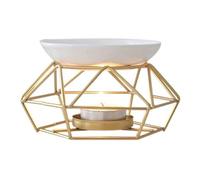 Bortivier Lampe à Parfum en CéRamique BrûLeur à BrûLeur en MéTal pour Huiles Essentielles BrûLeur à Cire Fondue avec Bol Rond en CéRamique