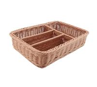 Bortivier Organisateur de Tiroir de Cuisine Panier de Rangement pour Couverts 4 Compartiments Fourchettes de Cuisine Couteaux Plateau de Rangement en Rotin