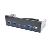 Bortivier Panneau USB 3.0 pour Ordinateur de Bureau Baie de Lecteur de CD-ROM 5,25 Pouces USB3.0/3.2 19 Broches USB2.0 9 Broches vers 2X USB Type C + 2X USB3.0 + 2xUSB2.0