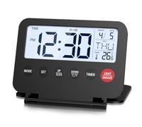 Bortivier Réveil de Voyage Réveil Pliable de Voyage Batterie de Bureau de Bureau Opéré de la Batterie en Noir Fonctionnant Noir