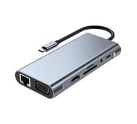 Bortivier Station d'accueil USB C 11 en 1 avec Adaptateur HUB 4K Type C vers, USB-C vers VGA, RJ45 PD 100W et Hub USB