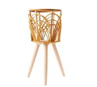 Bortivier Support pour Plantes D'Intérieur en Rotin, Support de Pot de Fleurs Tissé en Paille, Tabouret avec Pieds, Paniers de Jardinière au Sol, Étagère en Bois pour Plantes B Facile à Utiliser