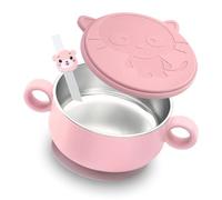 Bortivier Vaisselle en Acier Inoxydable pour Enfants avec Ventouse et Couvercles, Ensemble de Repas pour