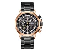 BORUSE Montre d'affaires pour homme en acier inoxydable analogique à quartz tendance de luxe chronographe étanche lumineux calendrier homme montre bracelet décontracté, Noir/or rose, Entreprise