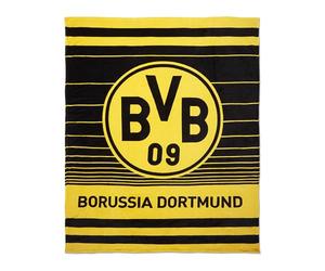 Borussia Dortmund BVB Couverture Polaire à Rayures Noir/Jaune 200 x 150 cm 100% Polyester